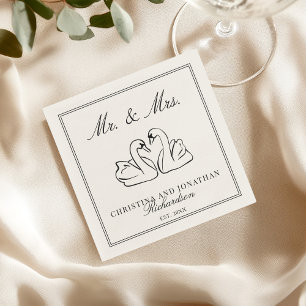 Guardanapo De Papel Marfim Sr & Sra Cisnes Românticos Casamento de Din