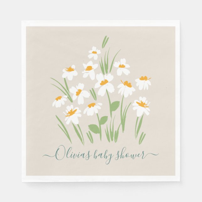 Guardanapo De Papel margarida floral elegante chá de fraldas em napo (Frente)
