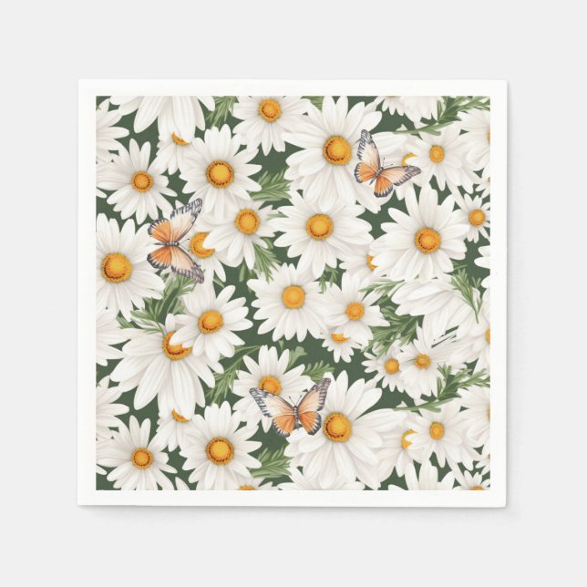 Guardanapo De Papel Margaridas e Borboletas Aquarelas (Frente)