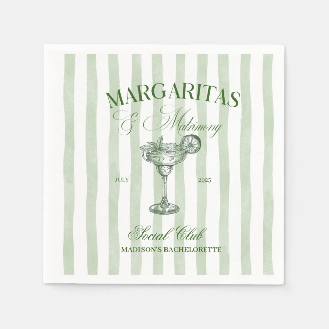 Guardanapo De Papel Margaritas and Matrimony Striped Bachelorette (Frente)