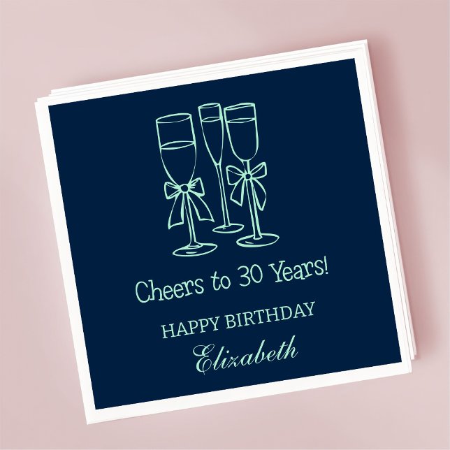 Guardanapo De Papel Marinha Moderna Azul Alegra a 30 anos Aniversário  (Criador carregado)