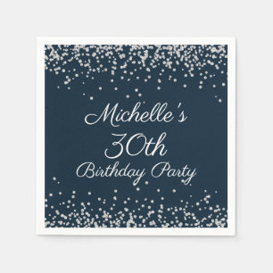 Guardanapo De Papel Marinho aniversário de 30 anos Azul Silver Gliter