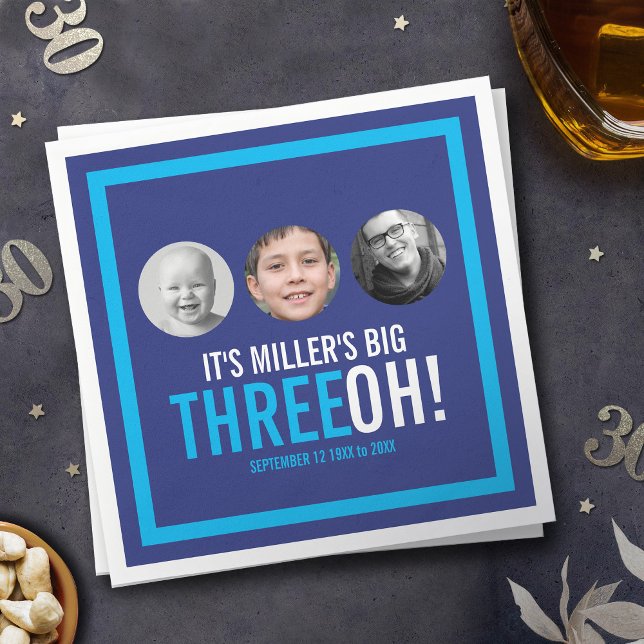 Guardanapo De Papel Marinho azul azul 30 Três OH! Foto de aniversário (Criador carregado)