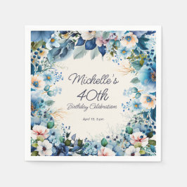 Guardanapo De Papel Marinho Azul Azul aniversário de 40 anos Floral Br