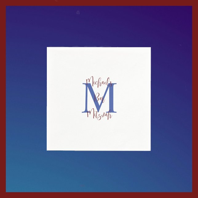 Guardanapo De Papel Marinho Azul Bar Branco Mitzvah Nome Monograma (Criador carregado)