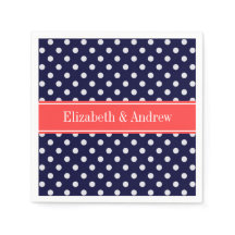 Marinho Azul Bolinhas Branco Nome de Coral Monogra