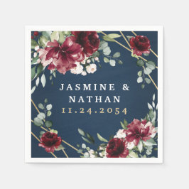 Guardanapo De Papel Marinho Azul Borgonha Blush Dourado Casamento Flor