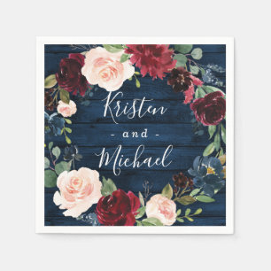 Guardanapo De Papel Marinho Azul Borgonha Blush Watercolor Casamento