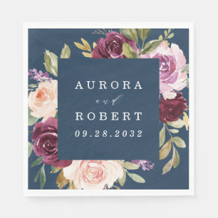 Guardanapo De Papel Marinho Azul Borgonha Dourada Blush Cor-de-rosa