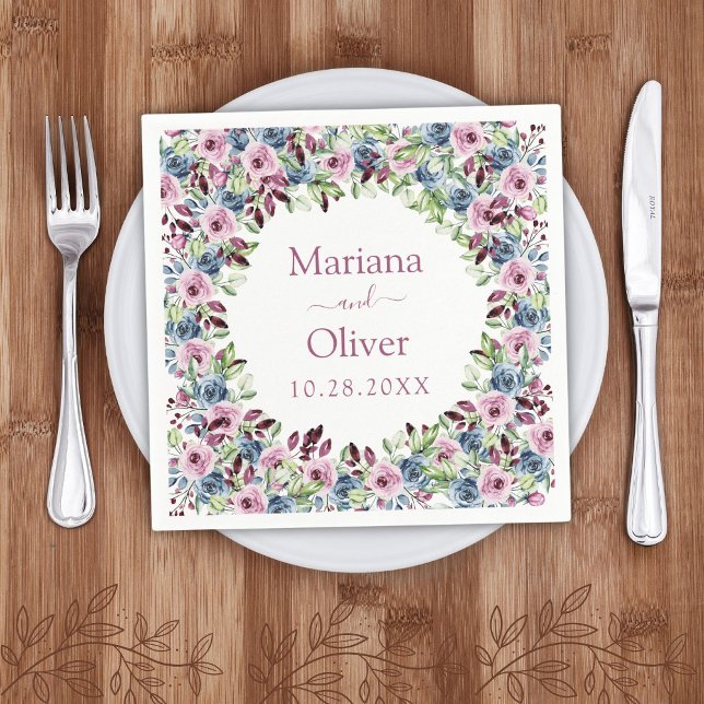 Guardanapo De Papel Marinho Azul Borgonha Vinho Aquarela Casamento Flo (Criador carregado)