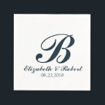 Guardanapo De Papel Marinho Azul Casamento Branco Monograma Napkins<br><div class="desc">Guardanapos personalizados de papel monograma para casamentos e eventos relacionados. Personalize este elegante acessório de casamento com a noiva e os nomes do noivo,  data de casamento,  inicial ou qualquer coisa que você quiser. Texto simples e elegante do script azul Marinho em fundo branco.</div>
