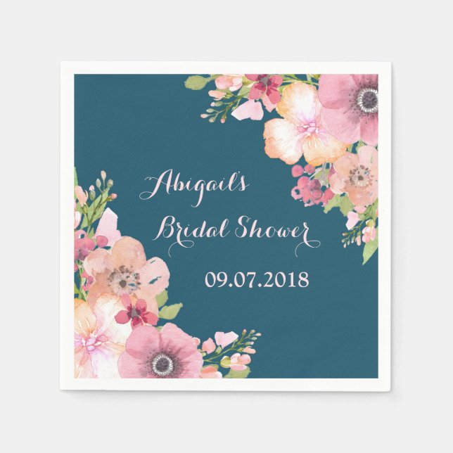 Guardanapo De Papel Marinho Azul Chá de panela Rosa Nápoles (Frente)