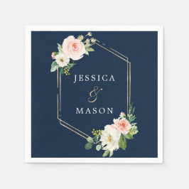 Guardanapo De Papel Marinho Azul Dourado Blush Casamento Cocktail Napk