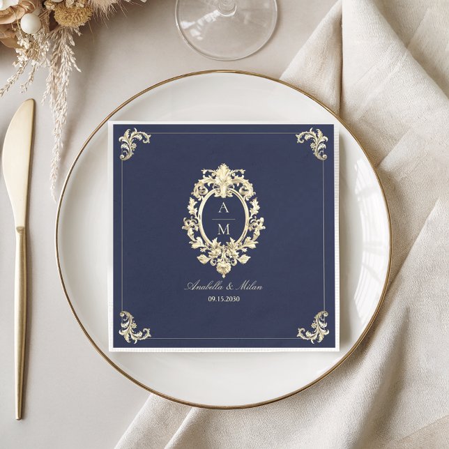 Guardanapo De Papel Marinho Azul Dourado Casamento Barroco (Criador carregado)
