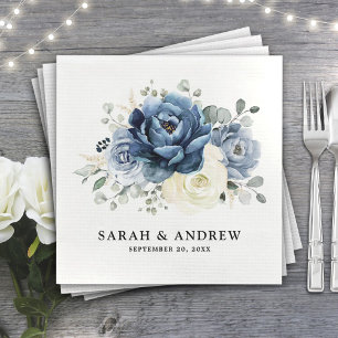 Guardanapo De Papel Marinho Azul Dusty Champanhe Ivory Floral Casament