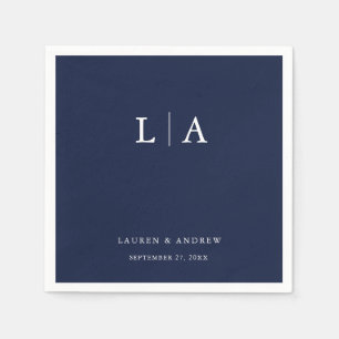 Guardanapo De Papel Marinho Azul Monograma Simples Casamento Minimalis