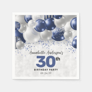 Guardanapo De Papel Marinho Azul Prata Balão Brilhante Favorito Aniver