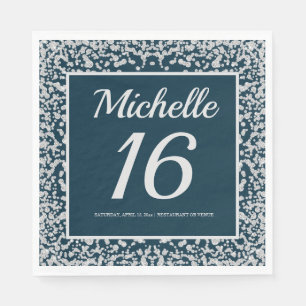 Guardanapo De Papel Marinho Azul Prata Diamante Brilhante 16º Anivers