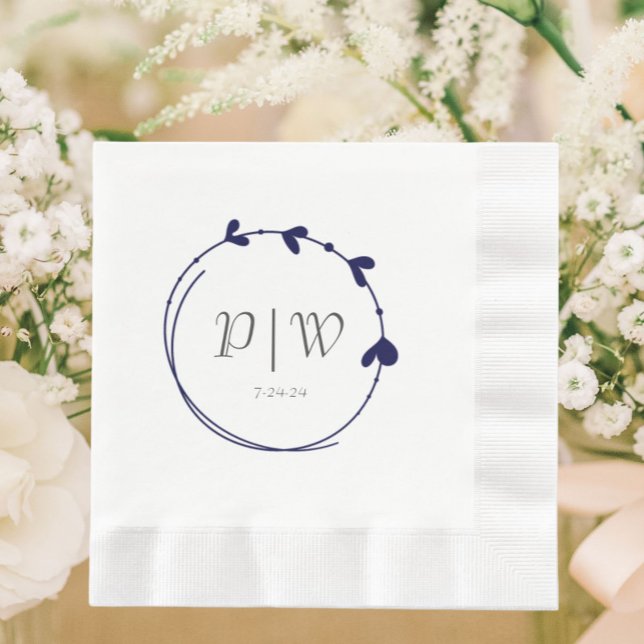 Guardanapo De Papel Marinho Azul, Simples Coração Casamento Monograma (In Situ Wedding)