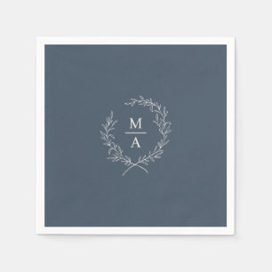 Guardanapo De Papel Marinho Azul Simples Elegante Laurel Wreath Monogr