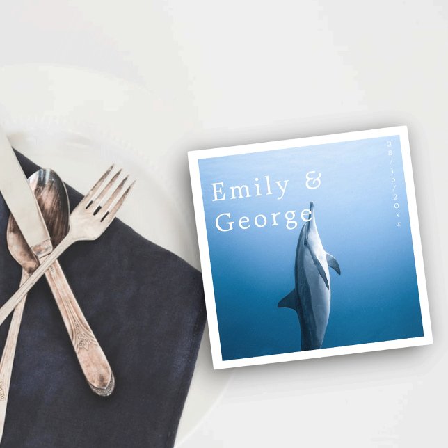 Guardanapo De Papel Marinho Azul Sob O Casamento Costeiro De Golfinhos (Criador carregado)