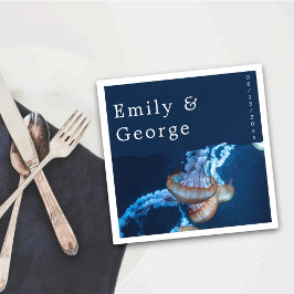 Guardanapo De Papel Marinho Azul Sob O Casamento Marítimo Náutico Da Á