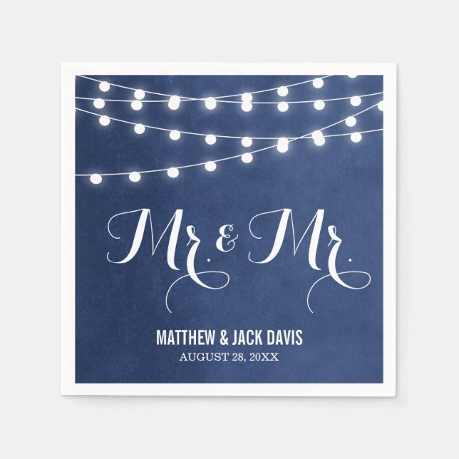 Guardanapo De Papel Marinho Azul String Luzes Monograma de Casamento (Frente)