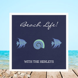 Guardanapo De Papel Marinho Azul Stripes Nome Família Fish Beach House
