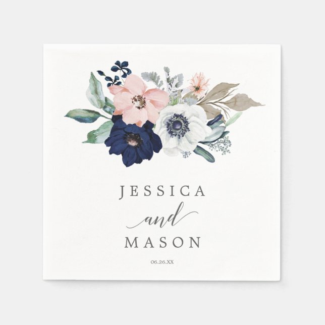 Guardanapo De Papel Marinho Blooms Casamento Napkin Cocktail Napkin (Frente)