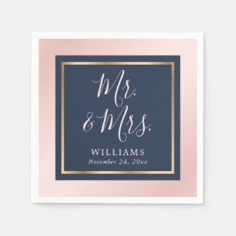 Guardanapo De Papel Marinho Blue Blush Dourado Sr. e Sra. Wedding
