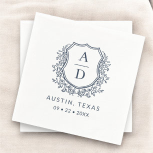 Guardanapo De Papel Marinho Blue Crest Moderno Monograma Casamento
