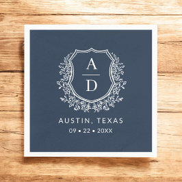 Guardanapo De Papel Marinho Blue Monograma Floral Wedding Crest