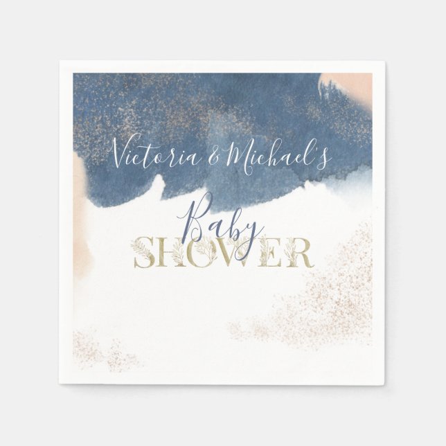 Guardanapo De Papel Marinho Blush Dourado Convite para Chá de Revenda  (Frente)