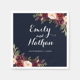 Guardanapo De Papel Marinho Borgonha Casamento outono Floral Napkin