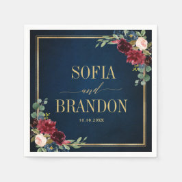 Guardanapo De Papel Marinho Burgundy Blush Floral Casamento Geométrico