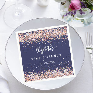 Guardanapo De Papel Marinho de aniversário confete de ouro rosa azul