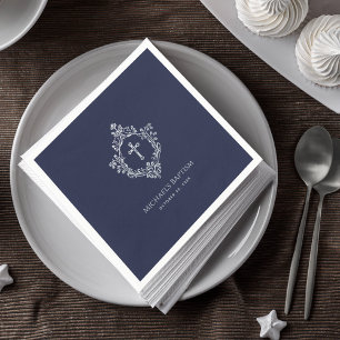 Guardanapo De Papel Marinho de Batismo Azul Cruz Crest Elegante