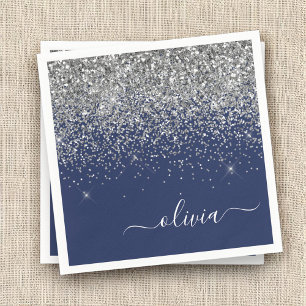 Guardanapo De Papel Marinho de prata Blue Glitter Girly Monographic No