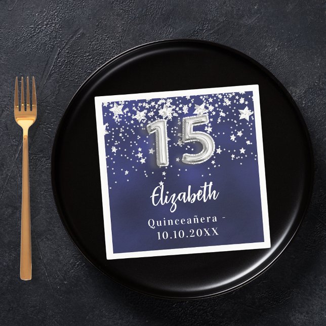 Guardanapo De Papel Marinho de Quinceanera estrelas de prata azul (Criador carregado)