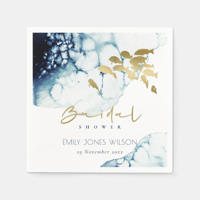 GUARDANAPO DE PAPEL MARINHO DOURADO ELEGANTE SUBÁGUA CHÁ DE PANELA DE  (Frente)