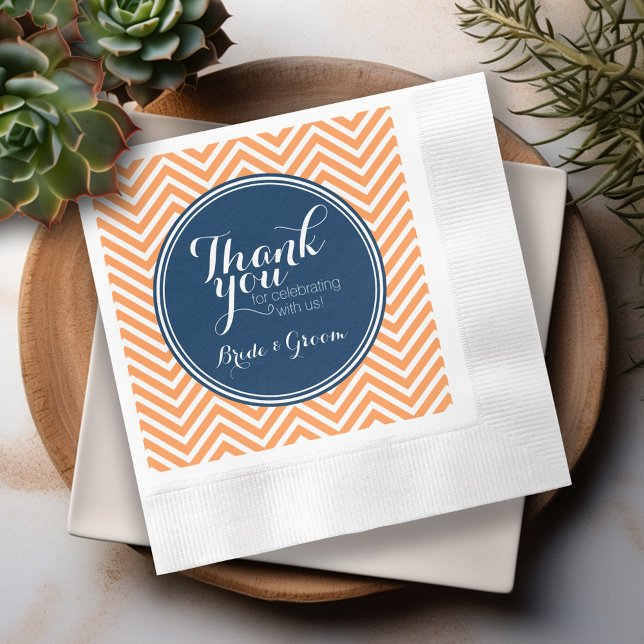 Guardanapo De Papel Marinho e Laranja - Casamento Obrigado Noiva Noivo (Personalized Wedding Thank You Napkins)