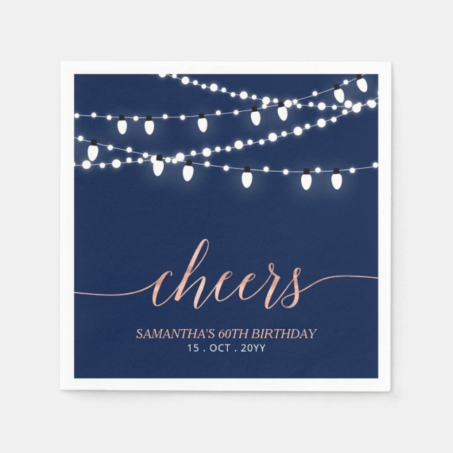 Guardanapo De Papel MARINHO e ROSA DOURADO | Festa de aniversário para (Frente)