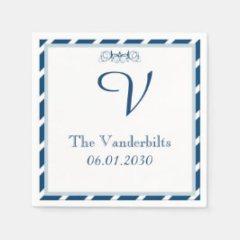 Guardanapo De Papel Marinho e Stripe Branca Monograma Casamento Napkin