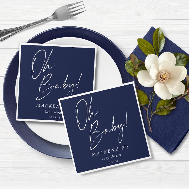 Guardanapo De Papel Marinho Elegante Azul Oh Chá de fraldas (Elegant Navy Blue Oh Baby Baby Shower Napkins)