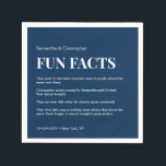 Guardanapo De Papel Marinho escuro azul branco Lista de fatos personal<br><div class="desc">Uma ideia única e divertida para atualizar seus guardanapos de casamento. Personalize estas portas copos com uma lista de fatos divertidos sobre a noiva e o noivo. Use esta modelo e tenha convidados falando, um divisor de gelo excelente. Simples com tipografia moderna em fundo branco e azul marinho escuro. Dica:...</div>