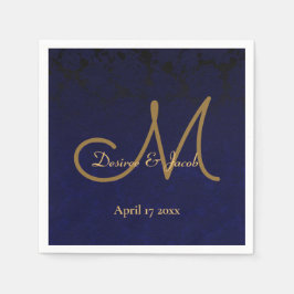 Guardanapo De Papel Marinho Escuro Azul, Dourado Monograma Floral