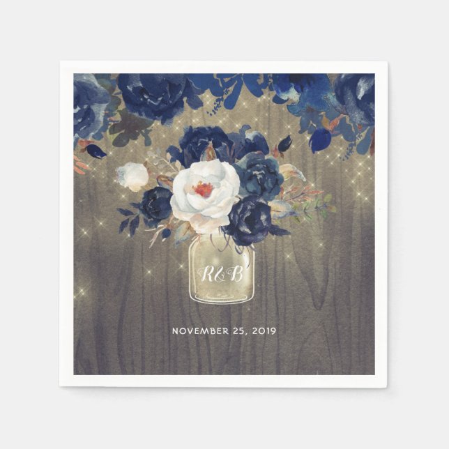 Guardanapo De Papel Marinho Floral Mason Jar Rustic (Frente)