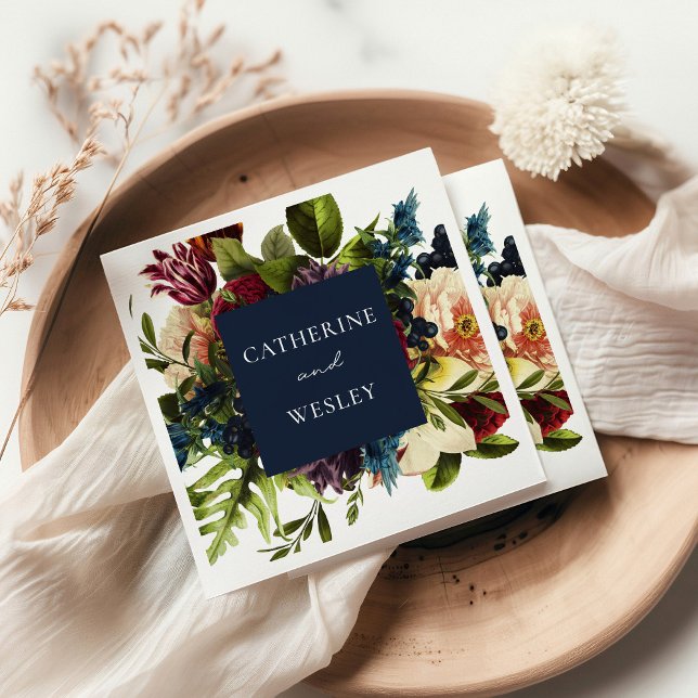 Guardanapo De Papel Marinho Floral Moody & Casamento Burgundy (Criador carregado)