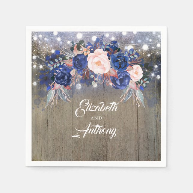 Guardanapo De Papel Marinho Floral Rustic Wedding (Frente)