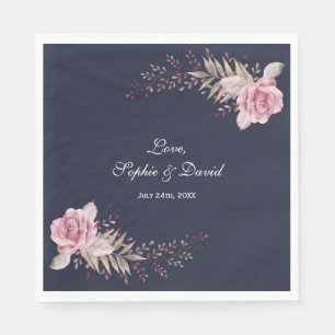 Guardanapo De Papel Marinho Maroon Floral Casamento por Aquarela